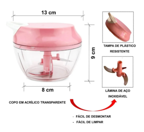 Mini Processador - Triturador de Alimentos Manual 3 Lâminas